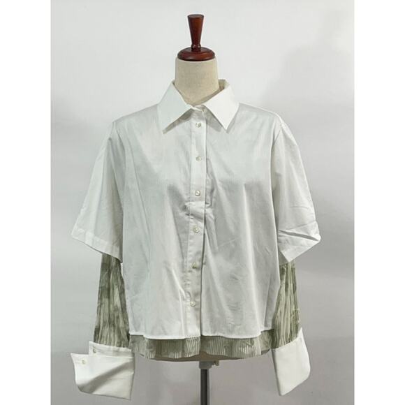 CONTESSA MILLS Sz M Medium White Sage Stripe Aradia Shirt NWT - Picture 8 of 12